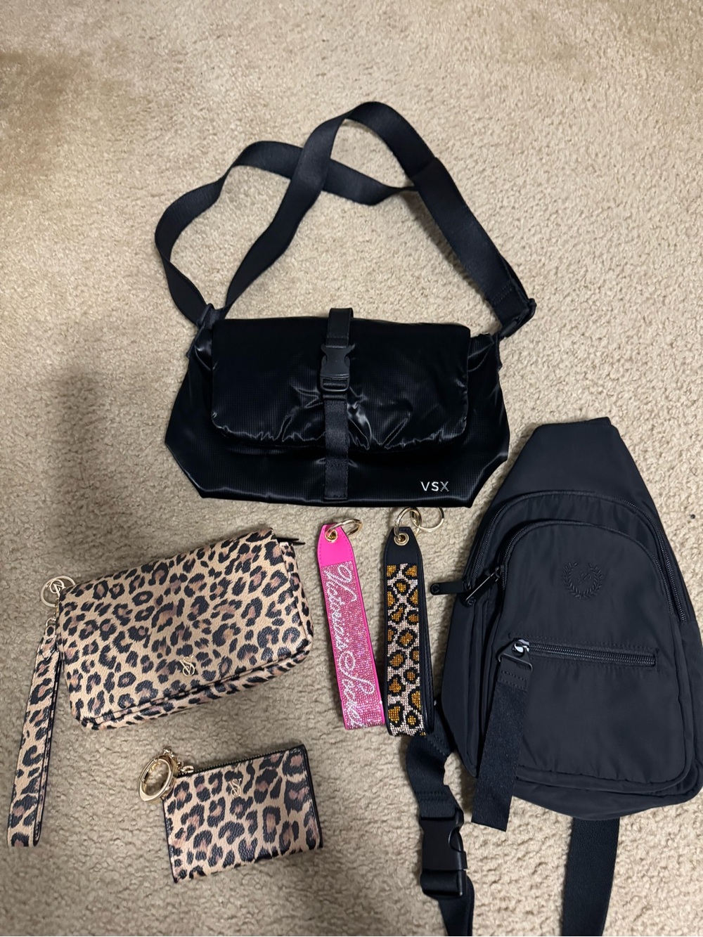 VSX Black Nylon Crossbody Bag - Sleek Everyday Shoulder Bag plus wrislets